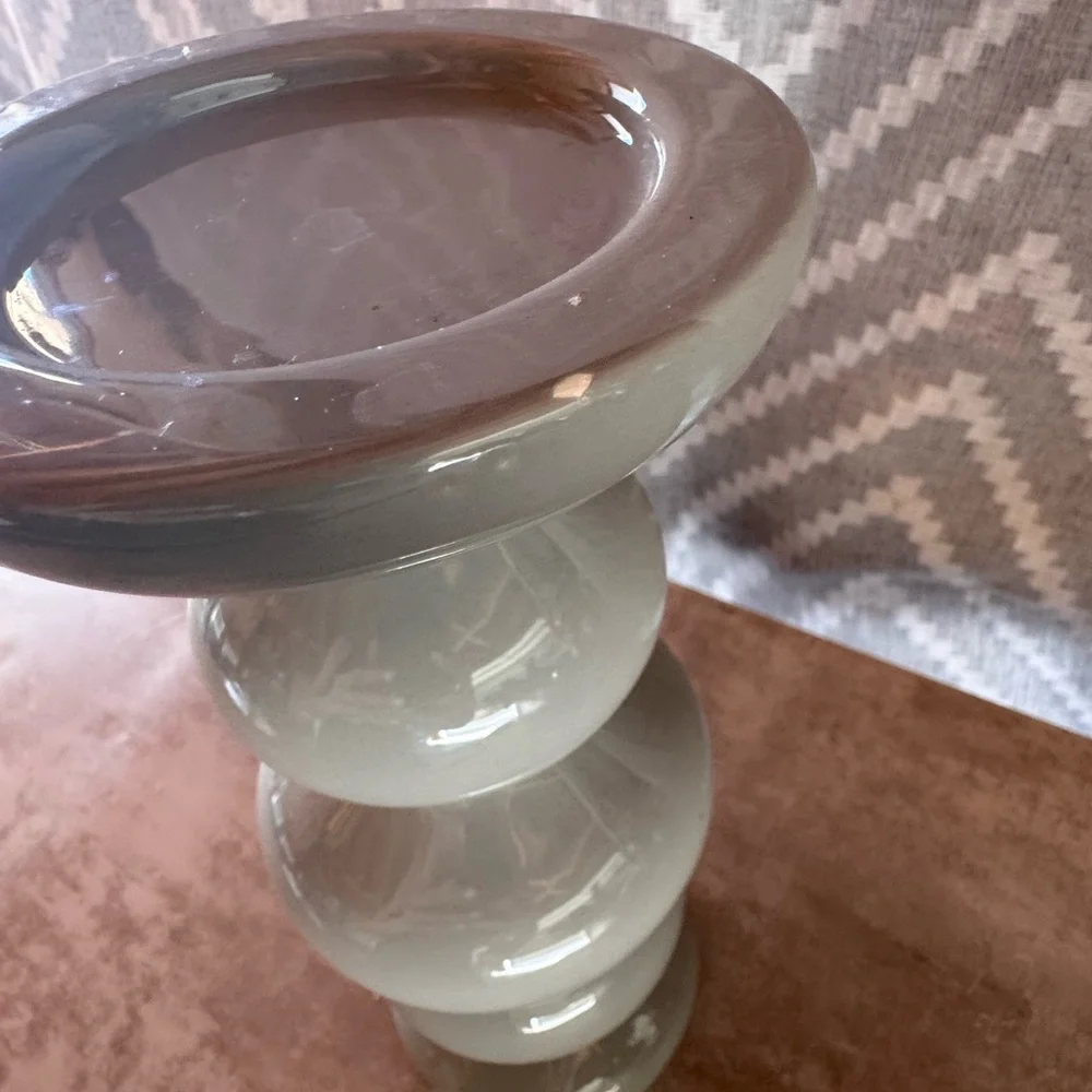 Neutral Gray Sculptural Ceramic Candle Stick Pillar